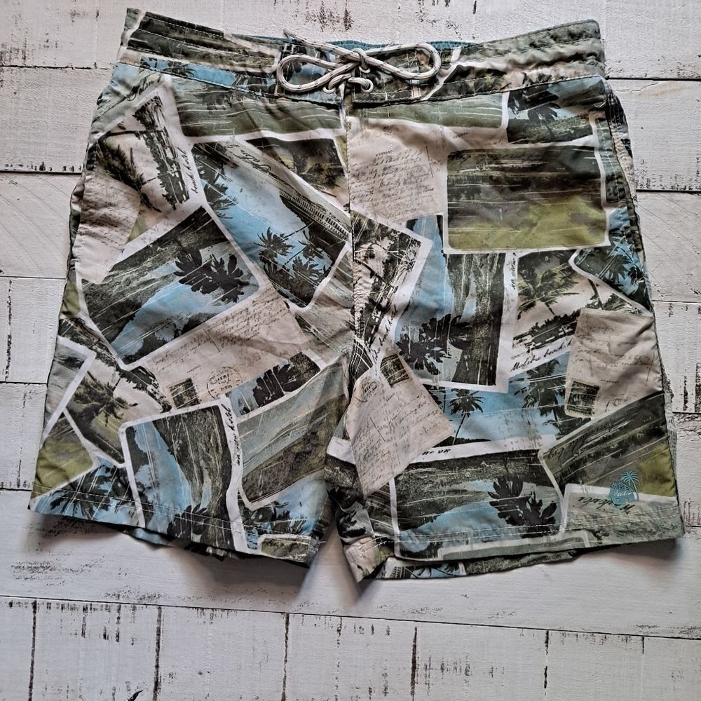 Caribbean Joe Island Supply Co Swim Trunks Island Print Large